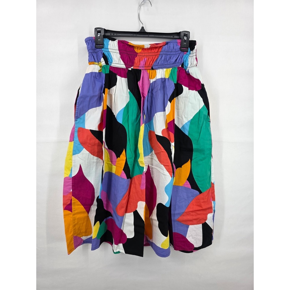 A New Day Womens Abstract Print Smocked Waist Midi Skirt Multi-Color Size M